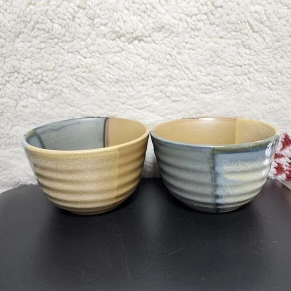 Vintage Sango Gold Dust Green 5040 5" Ice Cream Bowls Mixing Textured Set of 2 - Picture 6 of 6